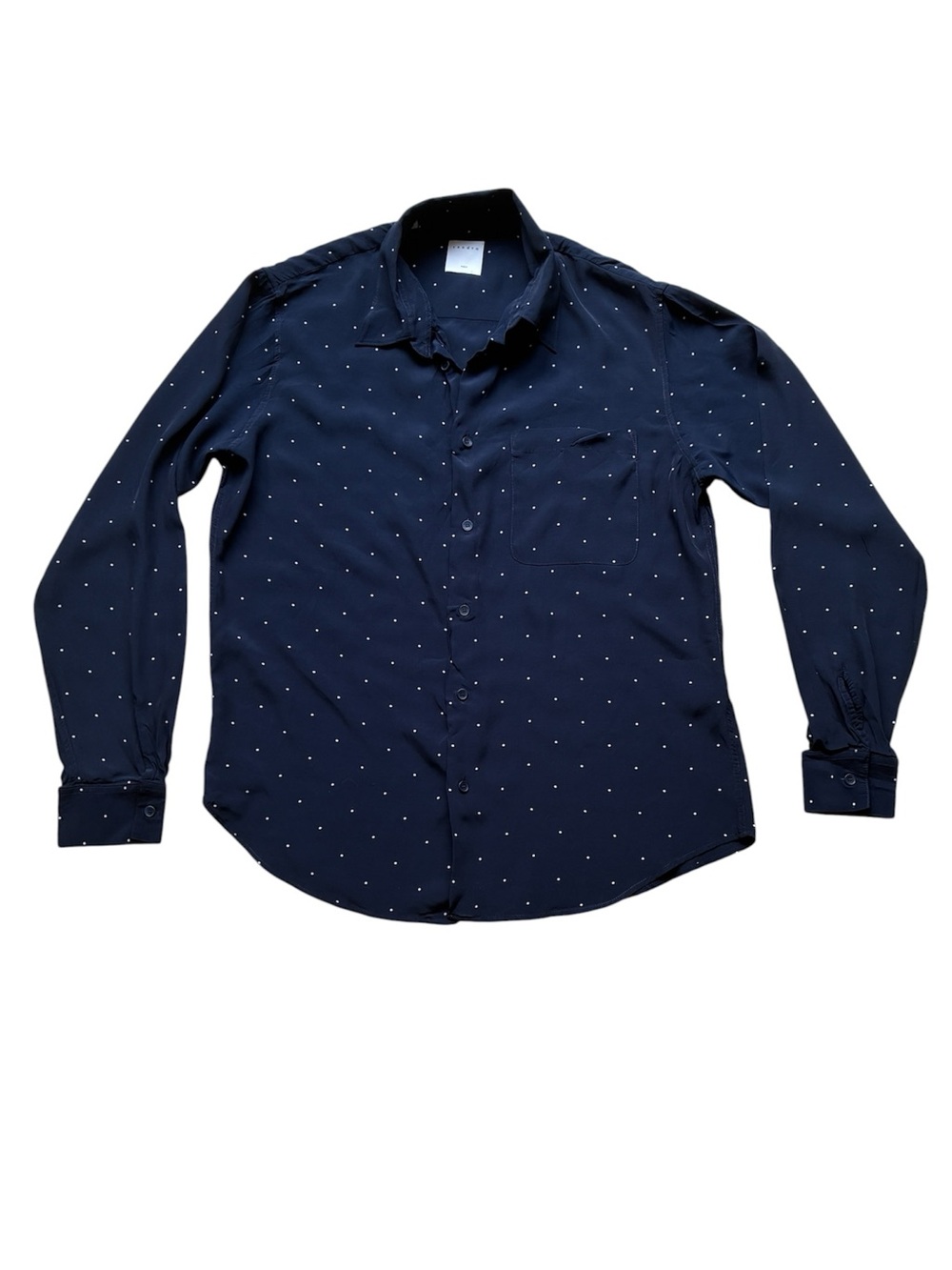 Sandro Paris Women’s Navy Polka Dot Long Sleeve Button Up Shirt Size Large